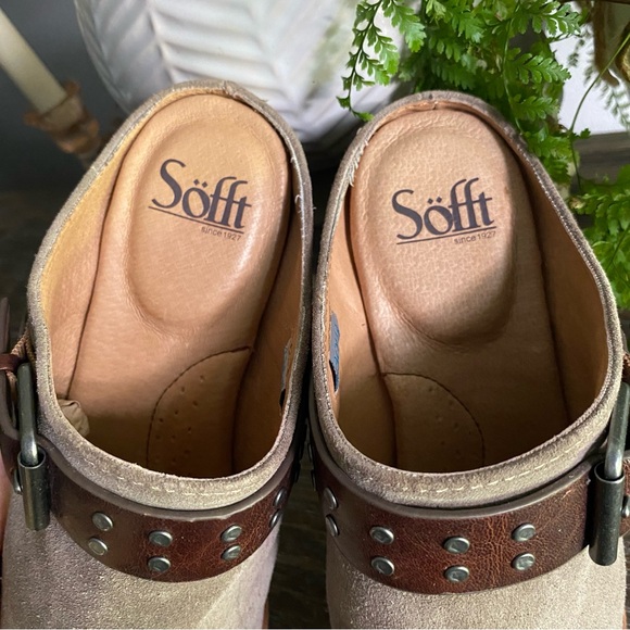 ✨Sofft Adena Slip On Backless Bootie Block Heel Mules Clogs Taupe Suede Sz 8.5 M - Picture 10 of 12
